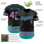 Custom Personalized Black Pink-Aqua Line Baseball Jersey with Name and Number - Authentic Team Gear Personalized Black Pink-Aqua