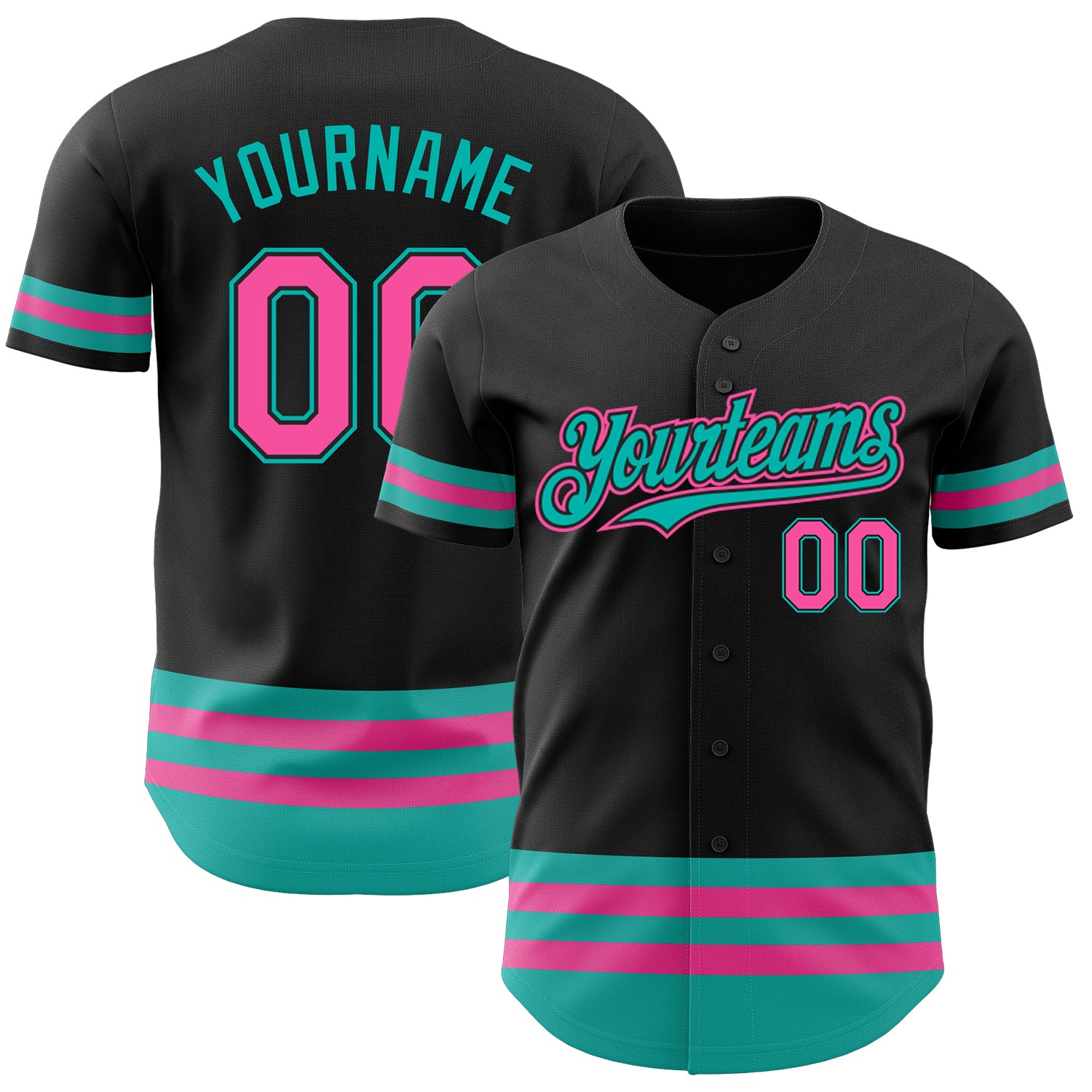 Custom Personalized Black Pink-Aqua Line Baseball Jersey with Name and Number - Authentic Team Gear Personalized Black Pink-Aqua