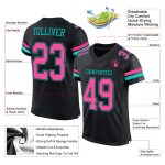 Custom Black Pink-Aqua Authentic Football Jersey with Personalized Name & Number - Team Apparel Personalized Black Pink-Aqua