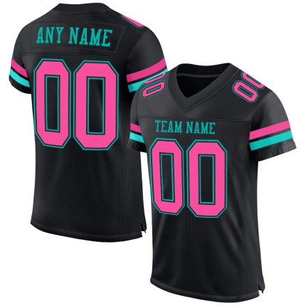 Custom Black Pink-Aqua Authentic Football Jersey with Personalized Name & Number - Team Apparel Personalized Black Pink-Aqua