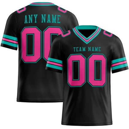Personalized Black Pink Aqua Mesh Football Jersey for Kids - Custom Name 2 Personalized Black Pink-Aqua Mesh Football Jersey