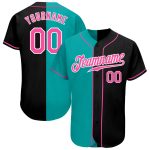 Personalized Black Pink Aqua Split Fashion Baseball Jersey for Women Personalized Black Pink-Aqua Split Fashion Baseball