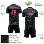 Custom Personalized Black Pink Aqua Soccer Jersey with Team Name and Number - Sublimation Uniform Personalized Black Pink-Aqua
