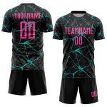 Custom Personalized Black Pink Aqua Soccer Jersey with Team Name and Number - Sublimation Uniform Personalized Black Pink-Aqua