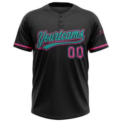Custom Two-Button Softball Jersey for Team - Personalized Black and Aqua Unisex with Name and Number Personalized Black Pink-Aqua