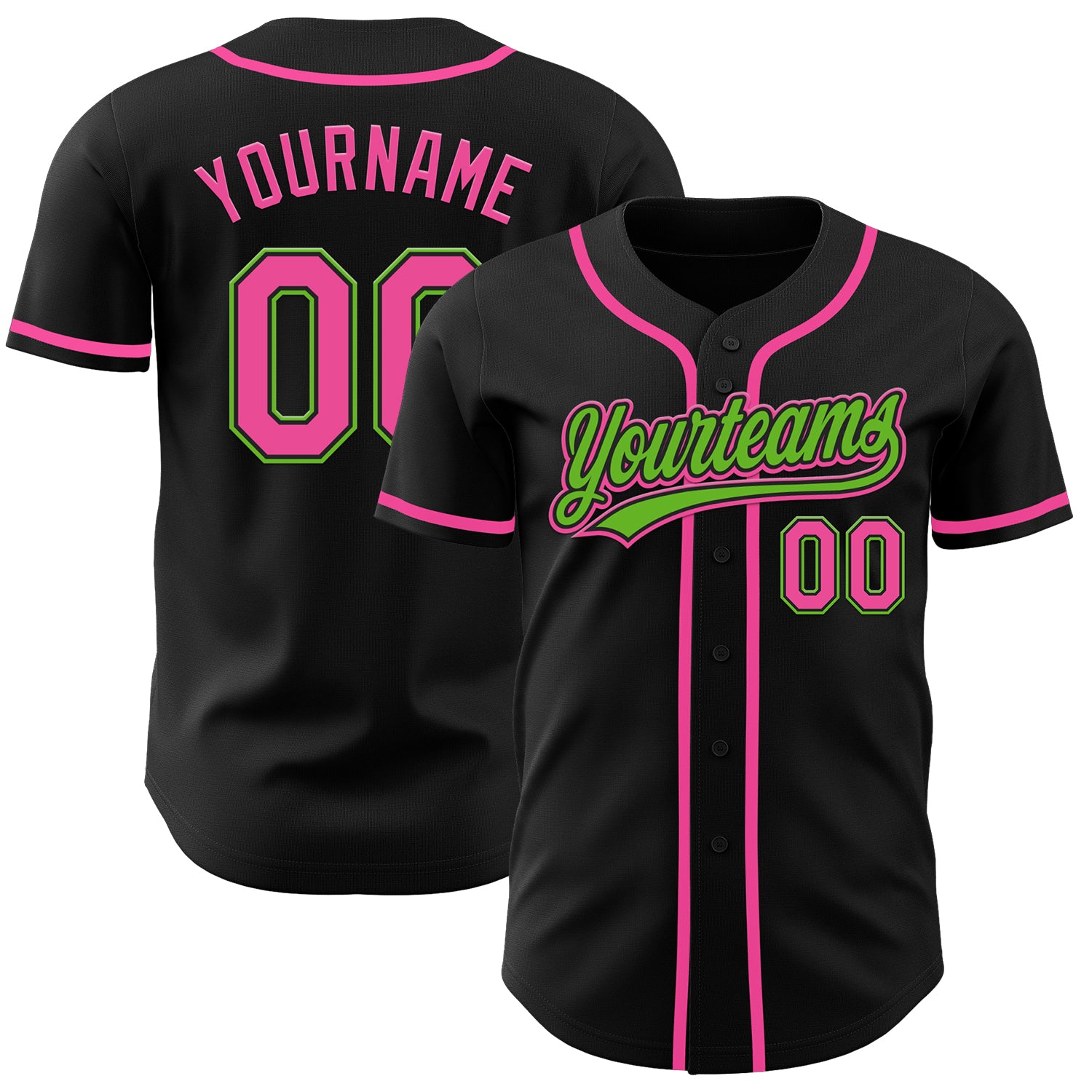Personalized Black Pink-Aurora Green Custom Baseball Jersey with Name and Number - Authentic Team Apparel Personalized Black