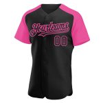 Personalized Black Pink Baseball Jersey with Custom Name and Number - Authentic Raglan Sleeves Personalized Black Pink Authentic