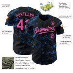 Personalized 3D Abstract Splatter Texture Baseball Jersey in Black and Pink with Electric Blue Design Personalized Black