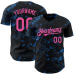 Personalized 3D Abstract Splatter Texture Baseball Jersey in Black and Pink with Electric Blue Design Personalized Black