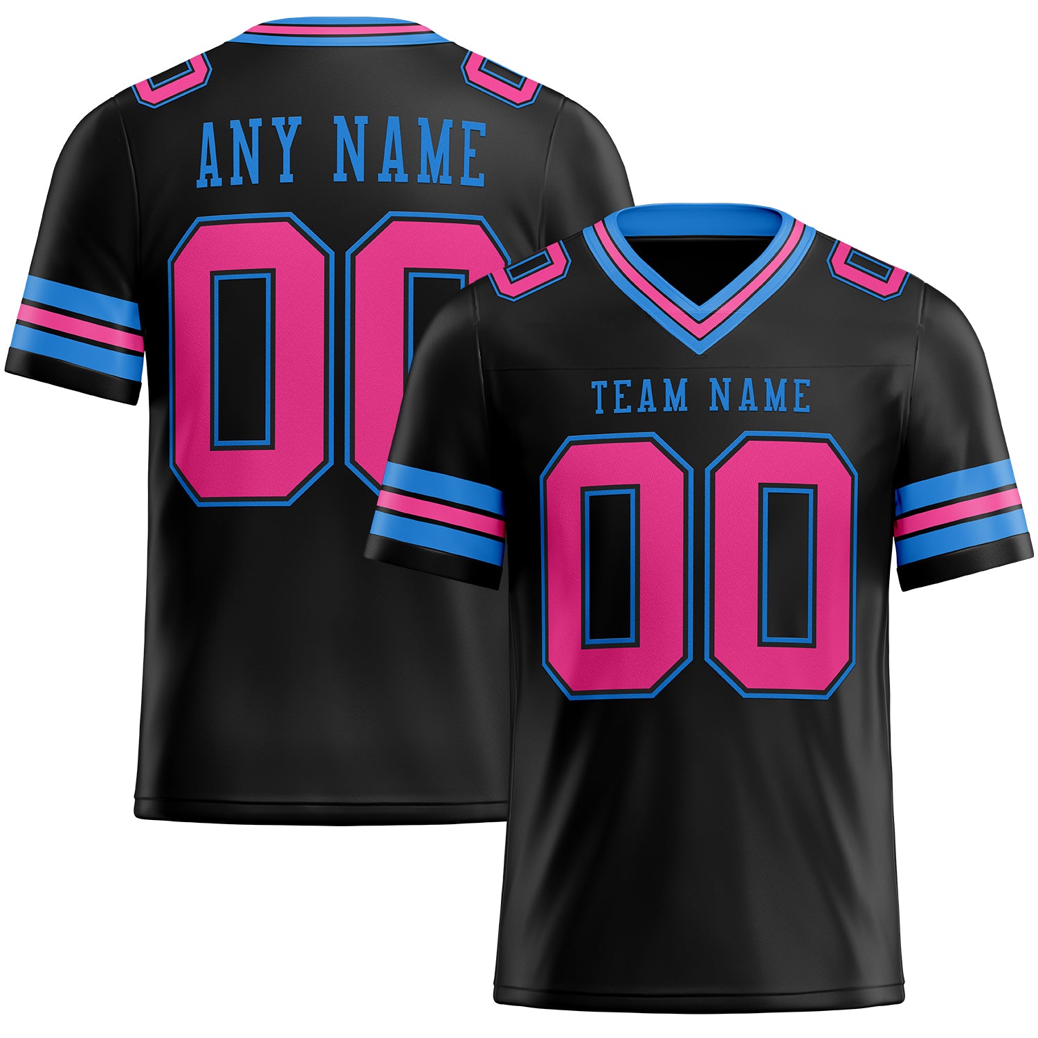 Custom Personalized Football Jersey - Black Pink Electric Blue Mesh with Name & Number Personalized Black Pink-Electric Blue