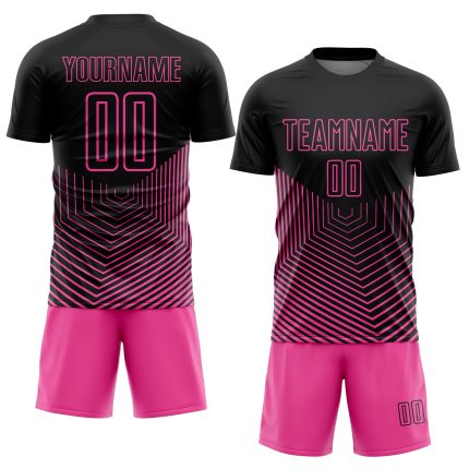 Personalized Black Pink Geometric Lines Soccer Jersey - Sublimation Uniform Personalized Black Pink Geometric Lines Sublimation