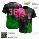 Custom Black Pink Grass Green 3D Abstract Brush Stroke Unisex Two-Button Softball Jersey Personalized Black Pink-Grass Green