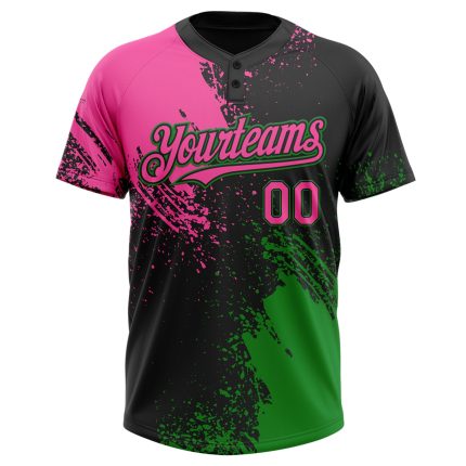 Custom Name & Number Unisex Softball Jersey 3D Pattern Brush Stroke Black Pink-Grass Green, Personalized Team Apparel Personalized