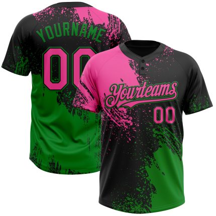 Custom Name & Number Unisex Softball Jersey 3D Pattern Brush Stroke Black Pink-Grass Green, Personalized Team Apparel Personalized