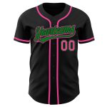Personalized Baseball Jersey in Black and Pink with Grass Green Accents Personalized Black Pink-Grass Green Baseball Jersey