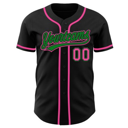 Personalized Baseball Jersey in Black and Pink with Grass Green Accents Personalized Black Pink-Grass Green Baseball Jersey