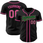 Personalized Baseball Jersey in Black and Pink with Grass Green Accents Personalized Black Pink-Grass Green Baseball Jersey