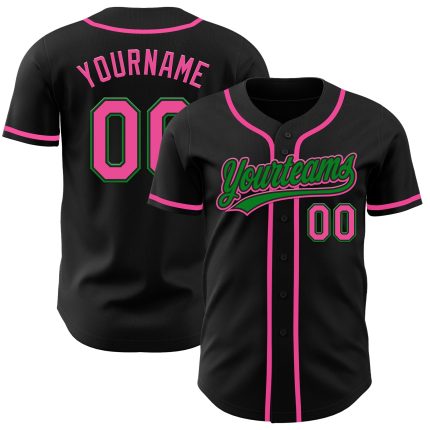 Personalized Baseball Jersey in Black and Pink with Grass Green Accents Personalized Black Pink-Grass Green Baseball Jersey