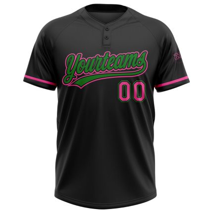 Personalized Unisex Softball Jersey in Black Pink and Grass Green - Two-Button Design Personalized Black Pink-Grass Green