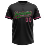 Custom Name and Number Unisex Softball Jersey in Black and Pink-Grass Green - Two-Button Design Personalized Black Pink-Grass