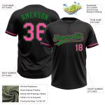 Custom Name and Number Unisex Softball Jersey in Black and Pink-Grass Green - Two-Button Design Personalized Black Pink-Grass