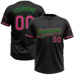 Custom Name and Number Unisex Softball Jersey in Black and Pink-Grass Green - Two-Button Design Personalized Black Pink-Grass