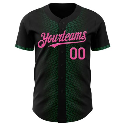 Custom Name and Number Authentic Baseball Jersey - Personalized Geometric Patterns in Black, Pink, and Kelly Green Personalized