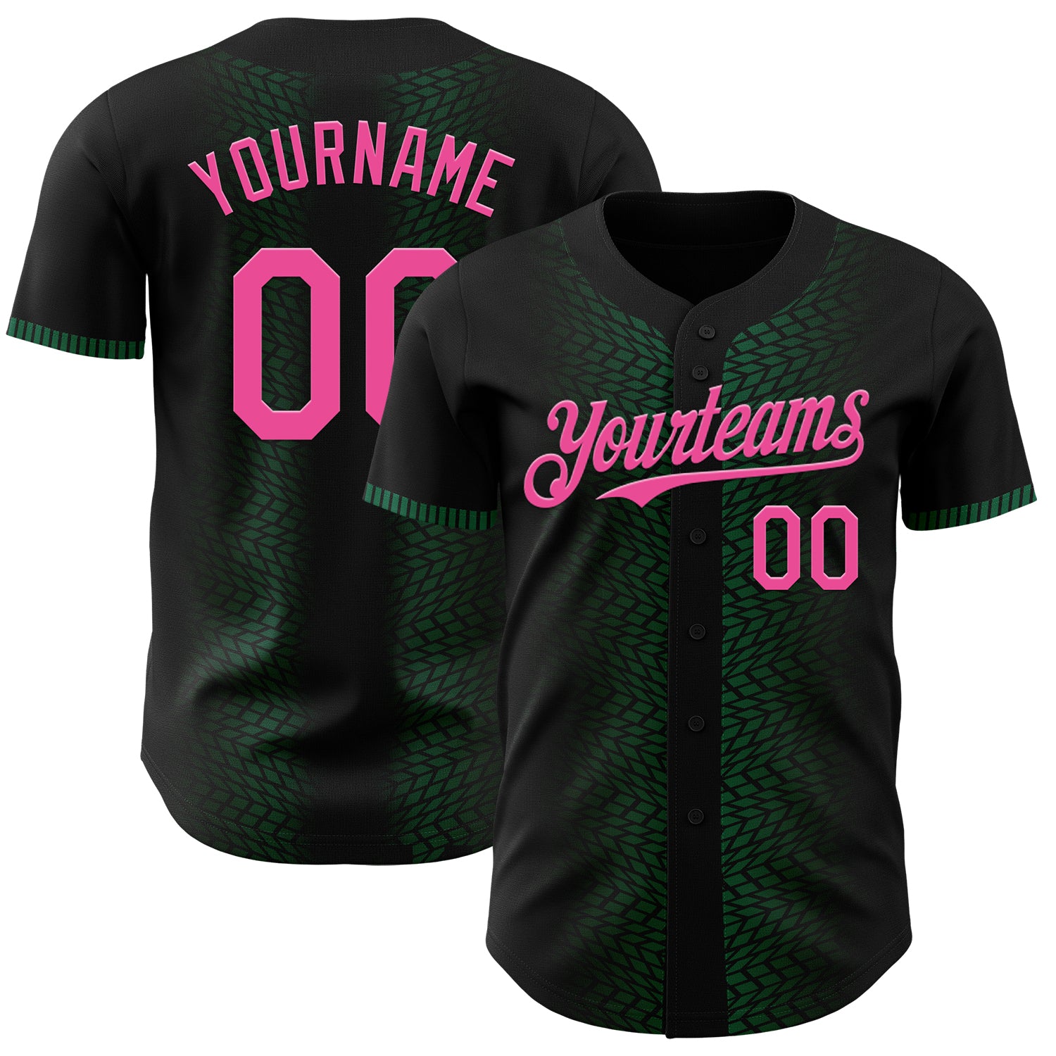 Custom Name and Number Authentic Baseball Jersey - Personalized Geometric Patterns in Black, Pink, and Kelly Green Personalized