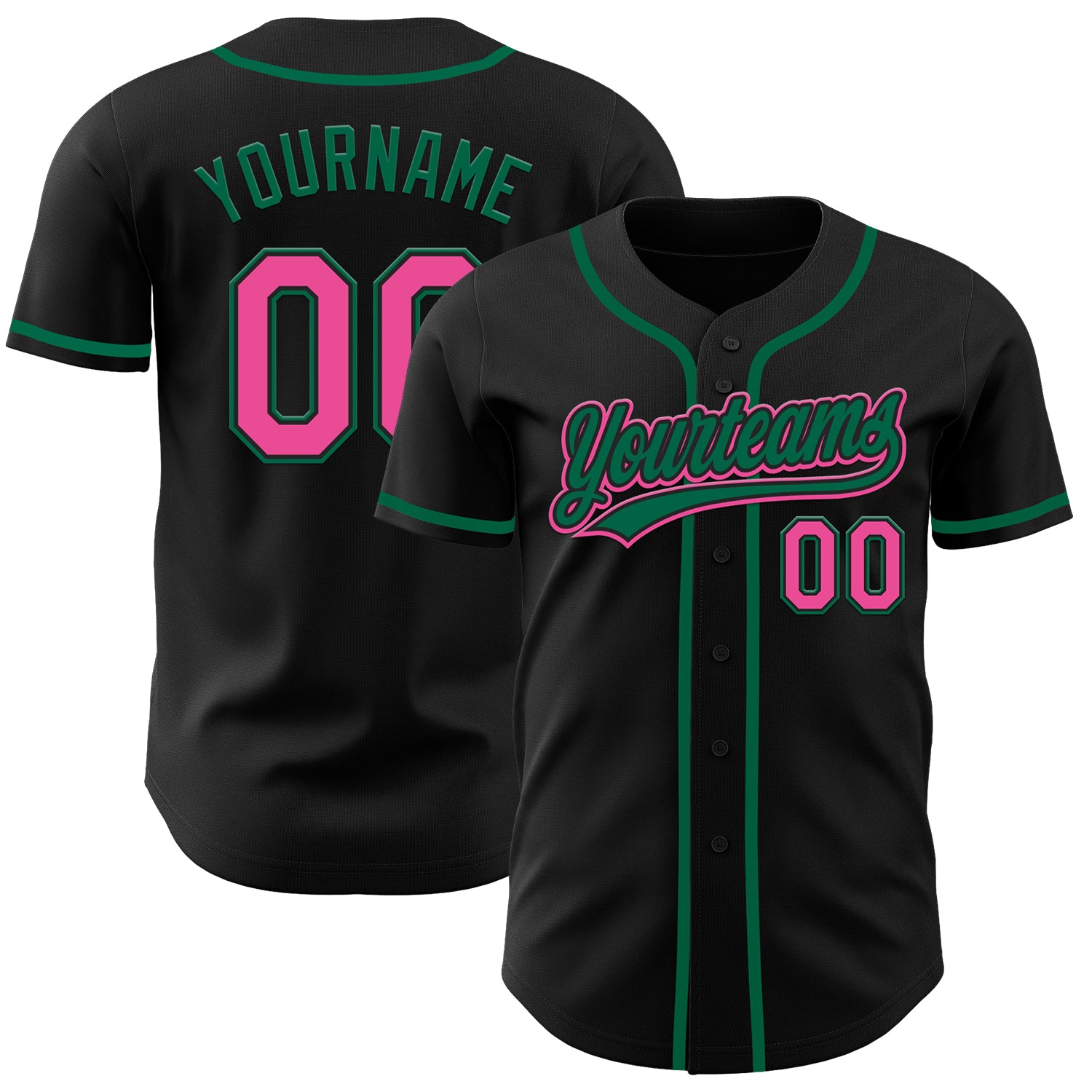 Personalized Black Pink Kelly Green Authentic Baseball Jersey for Men and Women Personalized Black Pink-Kelly Green Authentic