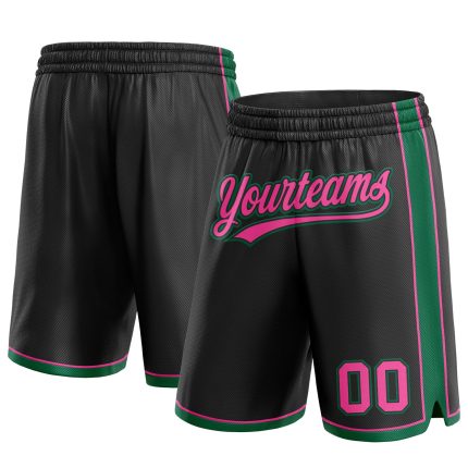 Custom Personalized Basketball Shorts with Team Name and Number - Black Pink and Kelly Green Authentic Design Personalized