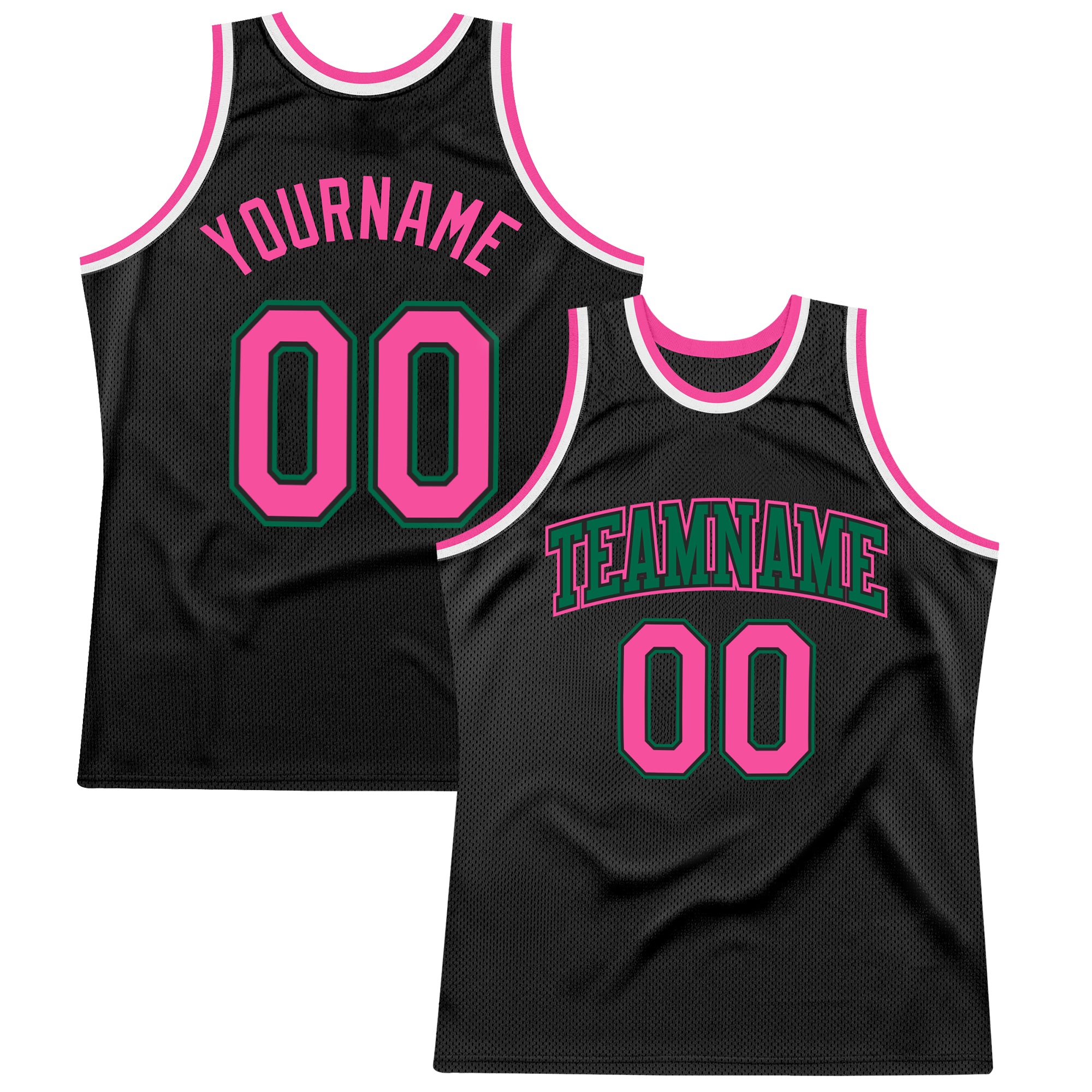 Custom Black Pink-Kelly Green Basketball Jersey with Personalized Name and Number - Authentic Throwback Style Personalized