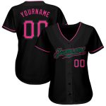 Personalized Baseball Jersey in Black and Pink with Kelly Green Trim Personalized Black Pink-Kelly Green Baseball Jersey