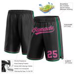 Personalized Black Basketball Shorts with Kelly Green Trim for Custom Style Personalized Black Pink-Kelly Green Basketball