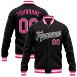 Personalized Black Pink Kelly Green Varsity Letterman Bomber Jacket Full-Snap Personalized Black Pink-Kelly Green Bomber