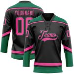Personalized Hockey Jersey Black Pink Kelly Green Lace Neck Design Personalized Black Pink-Kelly Green Hockey Lace Neck Jersey