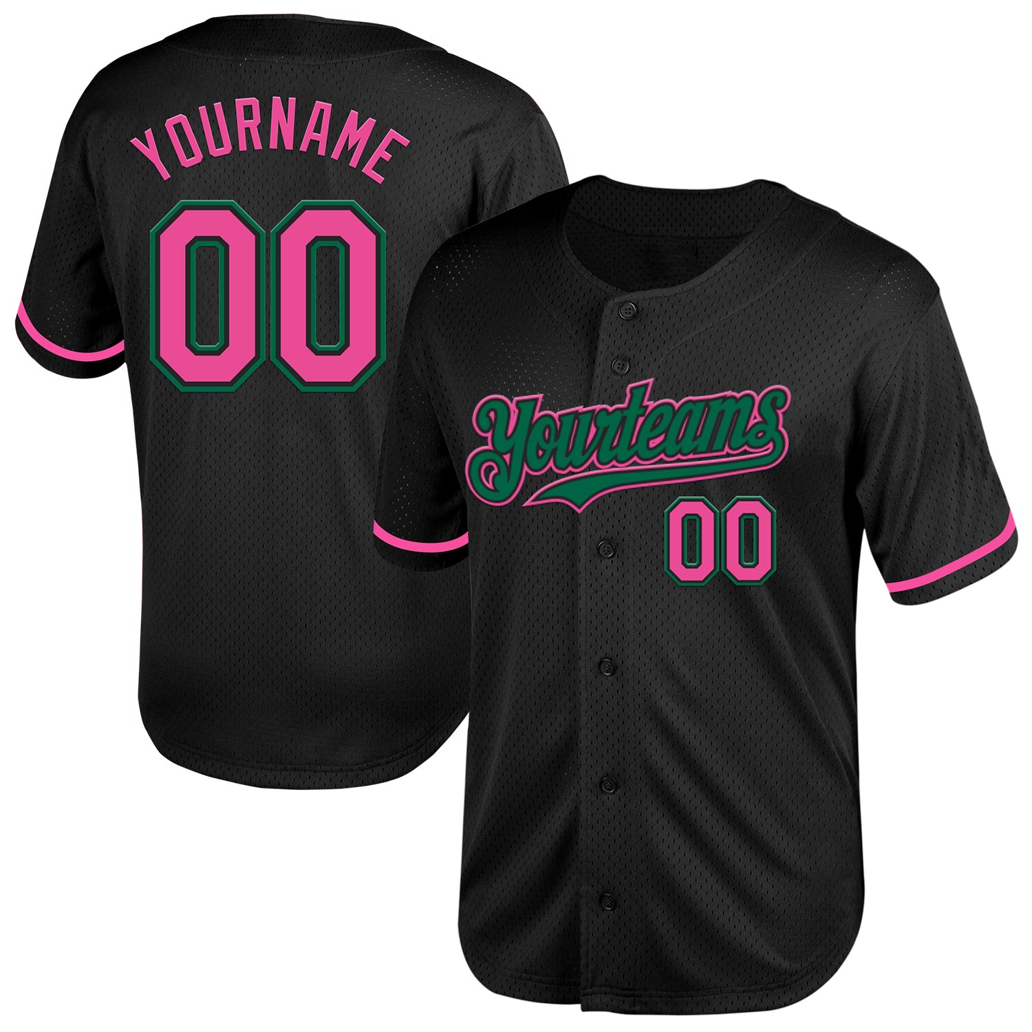 Custom Personalized Black Pink Kelly Green Mesh Baseball Jersey with Name and Number - Authentic Throwback Team Apparel Personalized
