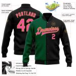 Custom Varsity Letterman Jacket - Personalized Black Pink Kelly Green & Old Gold Bomber Full-Snap Fashion Jacket with Name & Number