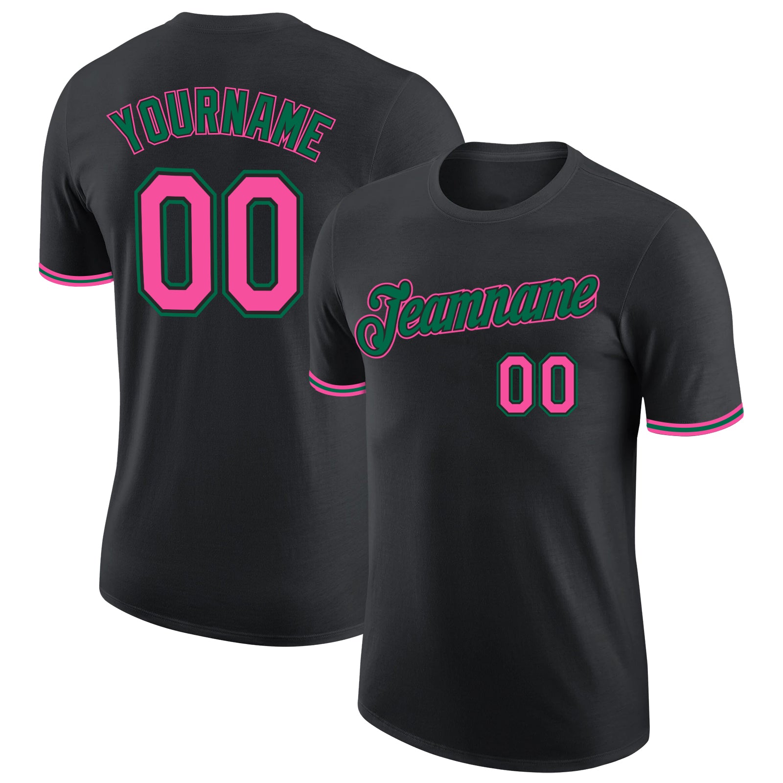 Personalized Performance T-Shirt in Black and Pink-Kelly Green for Women Personalized Black Pink-Kelly Green Performance