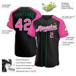 Personalized Black and Pink Baseball Jersey with Kelly Green Raglan Sleeves Personalized Black Pink-Kelly Green Raglan Sleeves