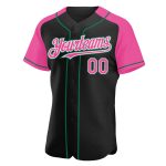 Personalized Black and Pink Baseball Jersey with Kelly Green Raglan Sleeves Personalized Black Pink-Kelly Green Raglan Sleeves