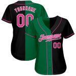 Personalized Black Pink and Kelly Green Fashion Baseball Jersey for Women Personalized Black Pink-Kelly Green Split Fashion