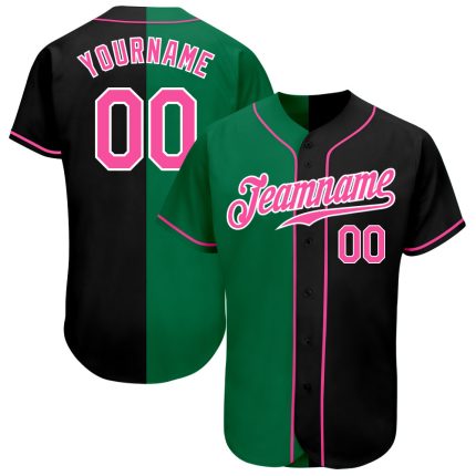 Personalized Black Pink and Kelly Green Fashion Baseball Jersey for Women Personalized Black Pink-Kelly Green Split Fashion