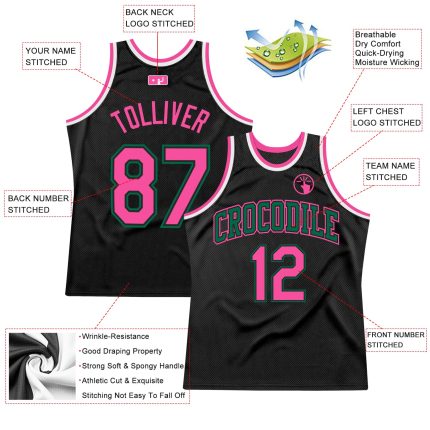 Personalized Black Pink Kelly Green Throwback Basketball Jersey for Fans and Players Personalized Black Pink-Kelly Green