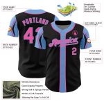 Custom Baseball Jersey with Team Name and Number, Personalized Black Pink-Light Blue Colors, Authentic Design Personalized