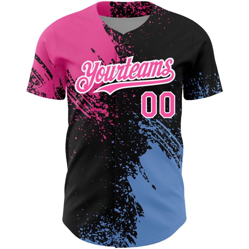 3D Abstract Brush Stroke Personalized Baseball Jersey Black Pink-Light Blue Personalized Black Pink-Light Blue 3D Abstract
