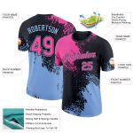 Personalized 3D Abstract Brush Stroke T-Shirt in Black and Light Blue for Performance Personalized Black Pink-Light Blue