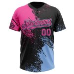 Personalized Unisex Softball Jersey 3D Abstract Brush Stroke Black Pink Light Blue Two-Button Design Personalized Black Pink-Light