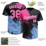Personalized Unisex Softball Jersey in Black Pink-Light Blue 3D Abstract Brush Stroke, Two-Button Design Personalized Black