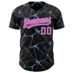Personalized 3D Abstract Network Baseball Jersey in Black and Light Blue Personalized Black Pink-Light Blue 3D Abstract Network