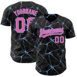 Personalized 3D Abstract Network Baseball Jersey in Black and Light Blue Personalized Black Pink-Light Blue 3D Abstract Network